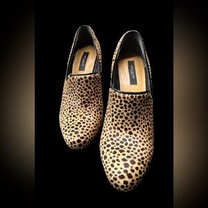 Ann Taylor Leopard Print Calf Hair Pumps Stiletto Heel Leather Sole Size 8M